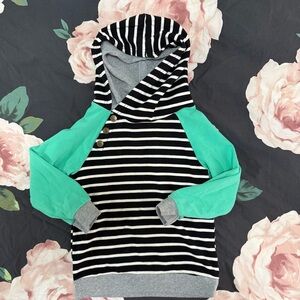 & Kids Striped Hoodie with Mint Sleeves